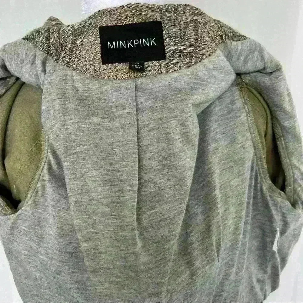 MinkPink olive, tan and metallic lined jacket with zipper detail. - Picture 14 of 16